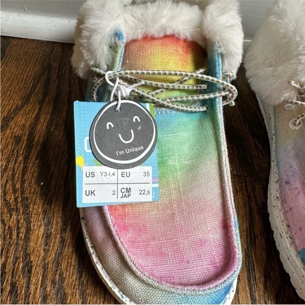 NWT Hey Dude Britt Fleece Lined Slip On Rainbow Dreamer Shoes Little Girls 3/4